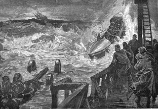 A lifeboat is launched in heavy seas