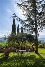 Idyllic sitting area with view in the old town of Spello