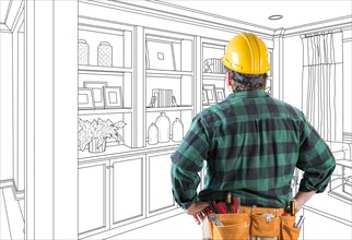Contractor facing custom built-in shelves and cabinets wall design drawing