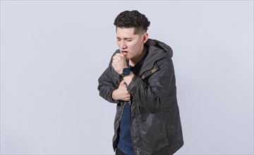 Man coughing on isolated background