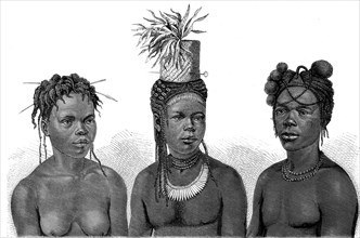 Women and man from the African tribe of the Niam-Niams in 1880