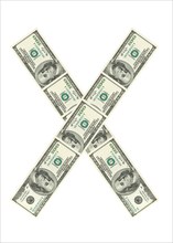 Letter X made of dollars isolated on white background