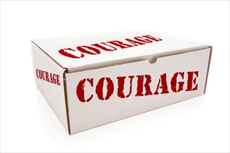 White box with the word courage on the sides isolated on a white background