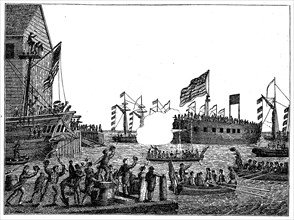 Launching of the first war steamer Fulton I in New York on 29 silver hake