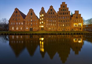 The historic salt warehouses on the Obertrave in the evening
