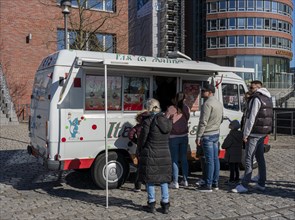 Mobile ice cream vendor in Hamburg's Hafencity