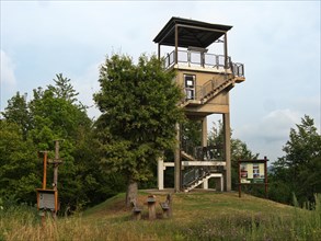 Observation tower at the former US observation point Point India on the inner-German border near Luederbach in Hesse. Several hiking trails cross here Point India