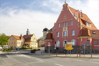 Town centre with town hall and historic post office