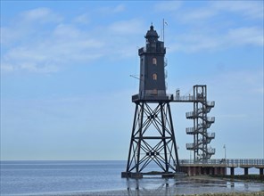 Lighthouse monument Obereversand in the area of the Weser estuary into the North Sea. The height is 37. 4 m above low water. It is a black
