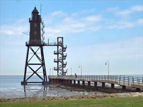 The lighthouse Obereversand in the area of the Weser estuary into the North Sea is a technical monument. It is a black