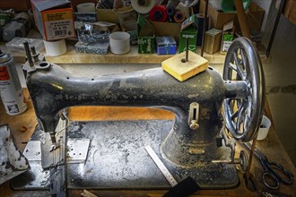 Old sewing machine in a saddlery in Allgaeu