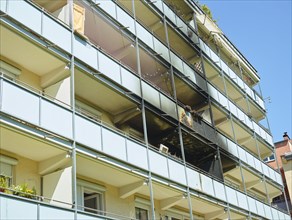 Fire damage after fire in apartment block