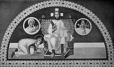 Emperor Justinian in prayer in front of the enthroned Saviour