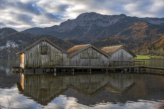 Boathouses at Lake Kochel in autumn