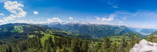 Panoramic view from Chli Schijen towards the Alps