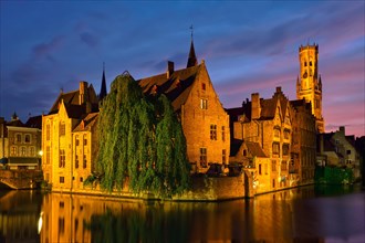 Famous view of Bruges tourist landmark attraction