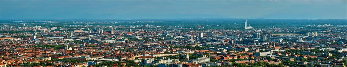 Aerial panorama of Munich center from Olympiaturm