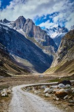 Road in Lahaul Valley in Himalayas. Himachal Pradesh