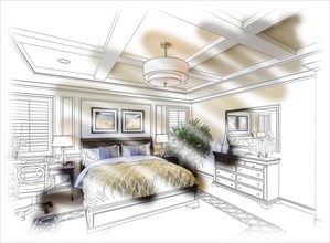 Beautiful custom bedroom design drawing and photo combination