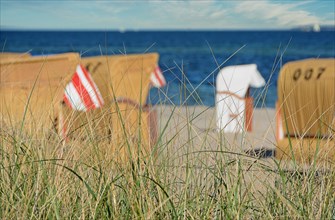 Beach chairs standing behind dune grass