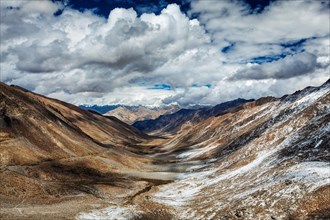 Valley and Karakorum Range on horizon. View from Khardung La pass