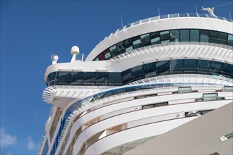 Cruise ship decks abstract against blue sky