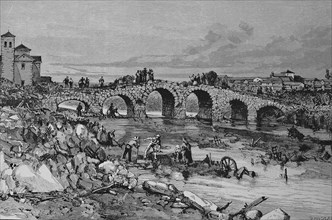 Ueberschwemmungen in Spanien 1892 Ansicht von Consuegra nach dem Untergang der Ueberschwemmung