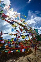 Buddist Prayer flags in Himalayas on top of Kunzum La pass