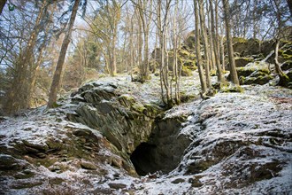 Cave in rock slope as bat roost in winter