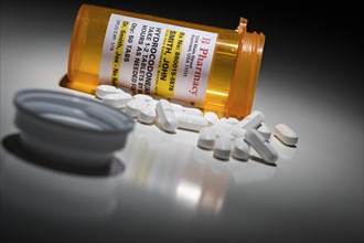 Hydrocodone pills and prescription bottle with non proprietary label. no model release required