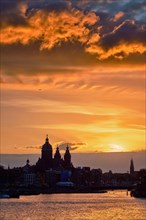 Amsterdam cityscape skyline with Church of Saint Nicholas