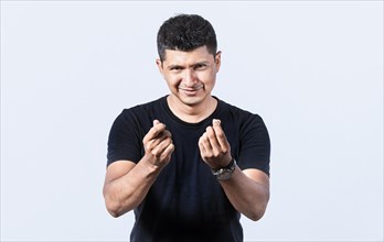Gesture of man asking for money with fingers