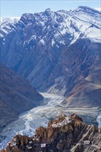 Dhankar monastry perched on a cliff in Himalayas. Dhankar