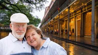 Happy senior adult couple enjoying an evening in new orleans