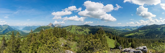 Panoramic view from Chli Schijen towards the Pre-Alps