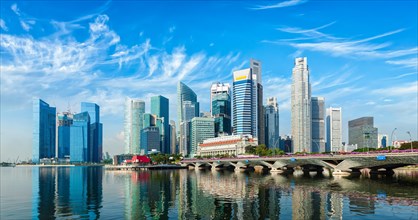 Singapore business district skyline panorama over Marina Bay
