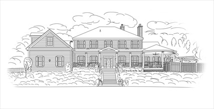 Custom black house facade drawing on a white background