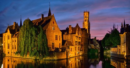 Panorama of famous view of Bruges tourist landmark attraction