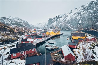 Nusfjord authentic fishing village in winter. Lofoten islands