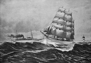 Die Dampfjacht des Grossherzog von Oldenburg begegnet dem Segelschiff Grossherzogin Elisabeth des Deutschen Schulschiffvereins