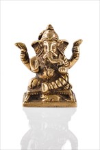 Ganesha bronze statue isolated on white background with reflection