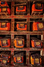 Folios of old manuscripts in library of Thiksey Gompa
