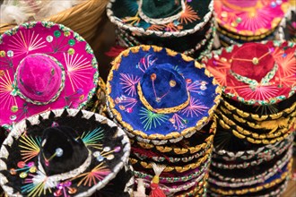 Variety of sombreros on sale by local Mexico vendors