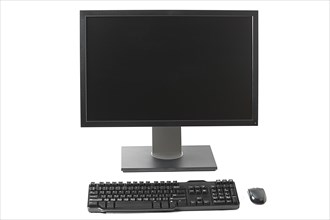 Computer workstation monitor keyboard mouse isolated on white background