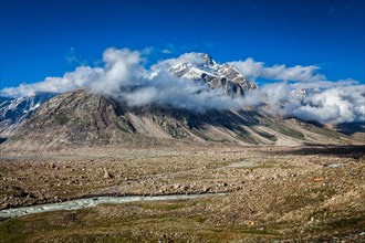 Himalayan landscape in Himalayas mountains. Lahaul Valley