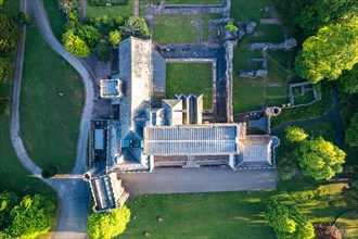 Top Down view over Torre Abbey Castle and Gardens from a drone