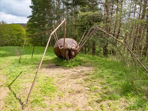 Ueberdimensionale Spinne aus Stahl von Andreas Furtwaengler in der Naehe vom Schoenbuchturm im Naturpark Schoenbuch bei Herrenberg