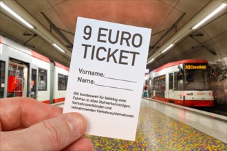 9-euro ticket with light rail metro underground photo montage in Dortmund