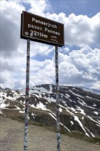 Sign Information board with marking of altitude from sea level 2211 metres