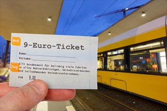 9-euro ticket with tram Tram photo montage in Berlin